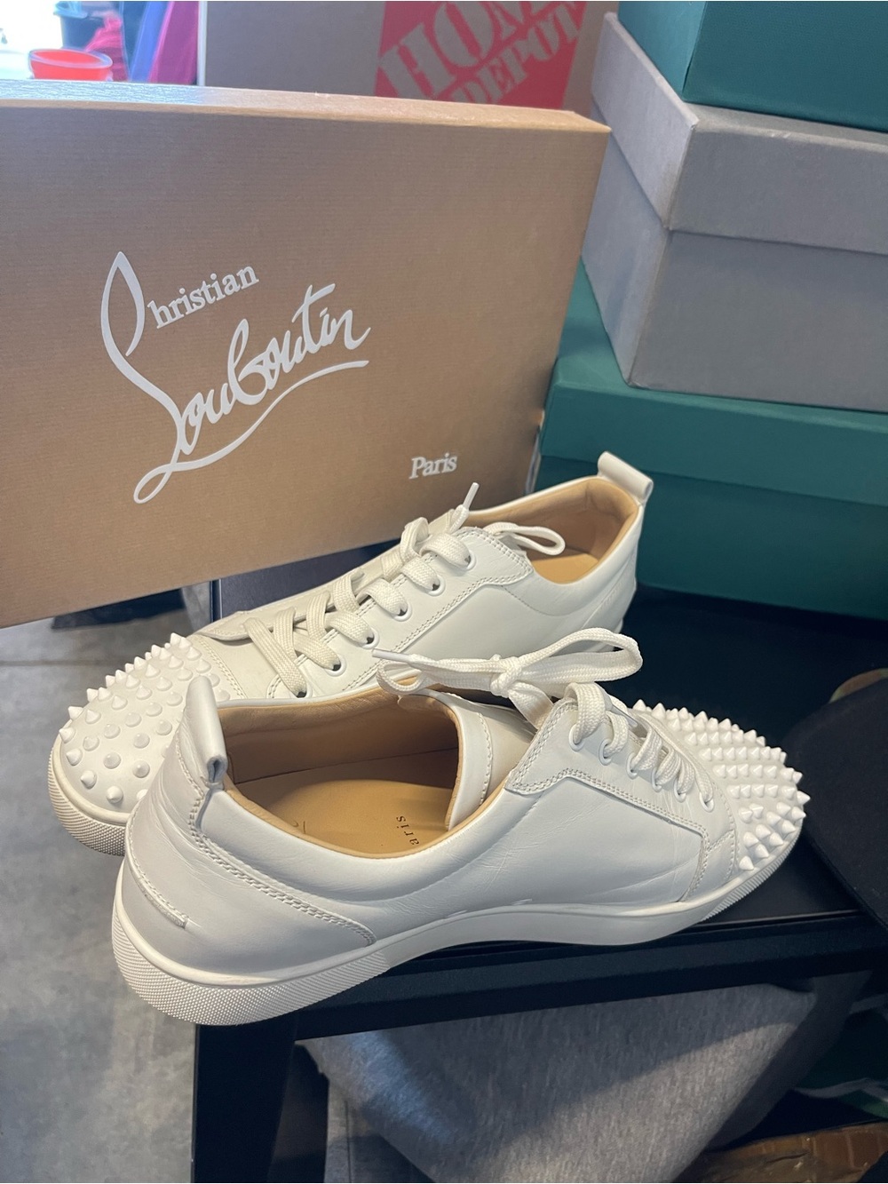 Christian Louboutin White Spike-Embellished Men’s Leather Sneakers